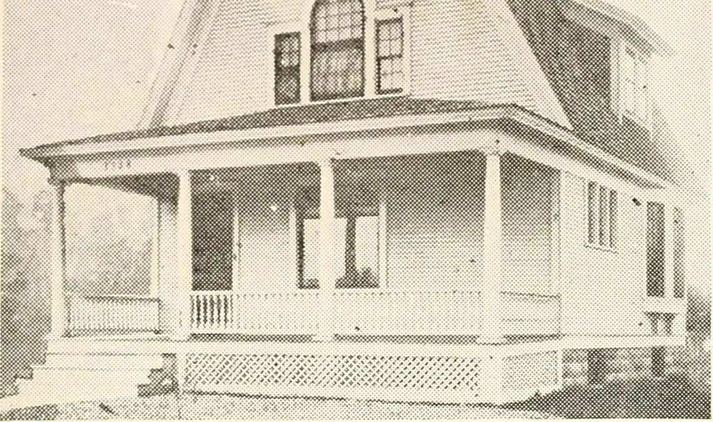 An illustration from The plan book of American dwellings : being a compilation of original home designs, showing actual photographic exteriors and floor plans of moderately priced bungalows, cottages, residences, 1914, leaf 230