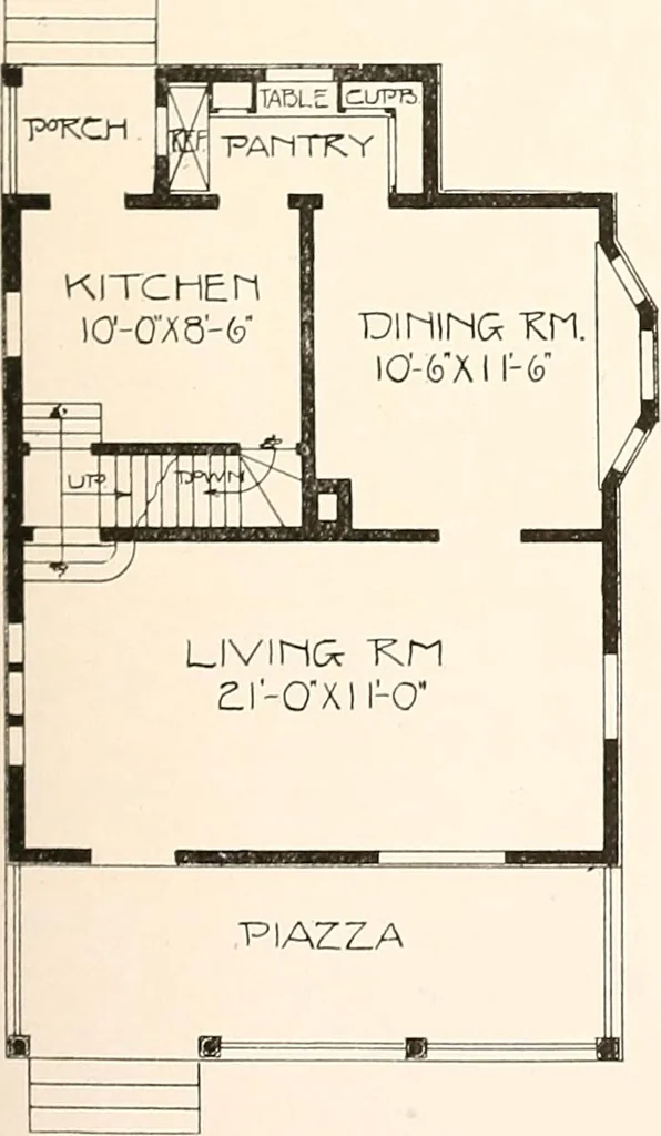 An illustration from The plan book of American dwellings : being a compilation of original home designs, showing actual photographic exteriors and floor plans of moderately priced bungalows, cottages, residences, 1914, leaf 230