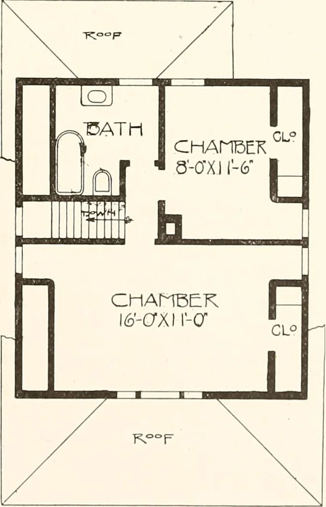 An illustration from The plan book of American dwellings : being a compilation of original home designs, showing actual photographic exteriors and floor plans of moderately priced bungalows, cottages, residences, 1914, leaf 230