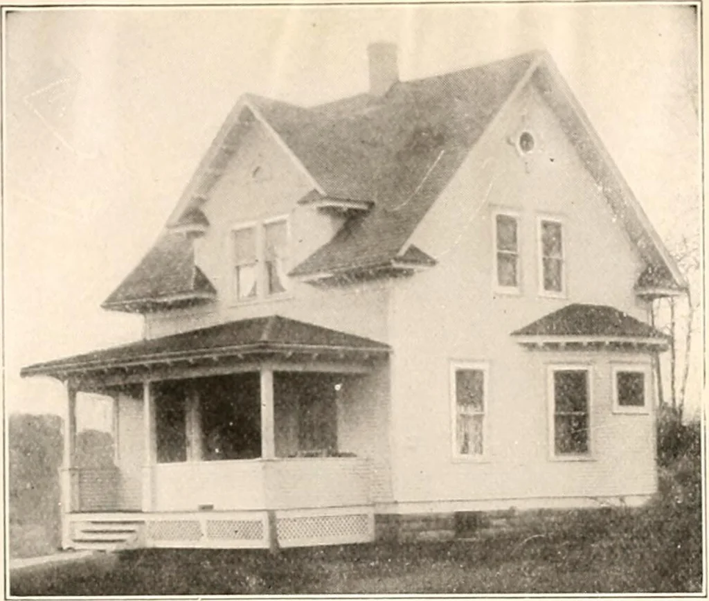 An illustration from The plan book of American dwellings : being a compilation of original home designs, showing actual photographic exteriors and floor plans of moderately priced bungalows, cottages, residences, 1914, leaf 232