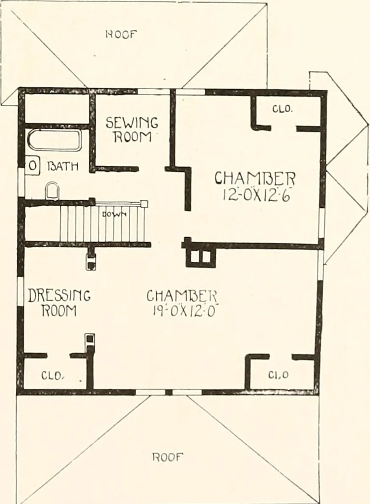 An illustration from The plan book of American dwellings : being a compilation of original home designs, showing actual photographic exteriors and floor plans of moderately priced bungalows, cottages, residences, 1914, leaf 232