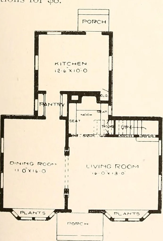 An illustration from The plan book of American dwellings : being a compilation of original home designs, showing actual photographic exteriors and floor plans of moderately priced bungalows, cottages, residences, 1914, leaf 234