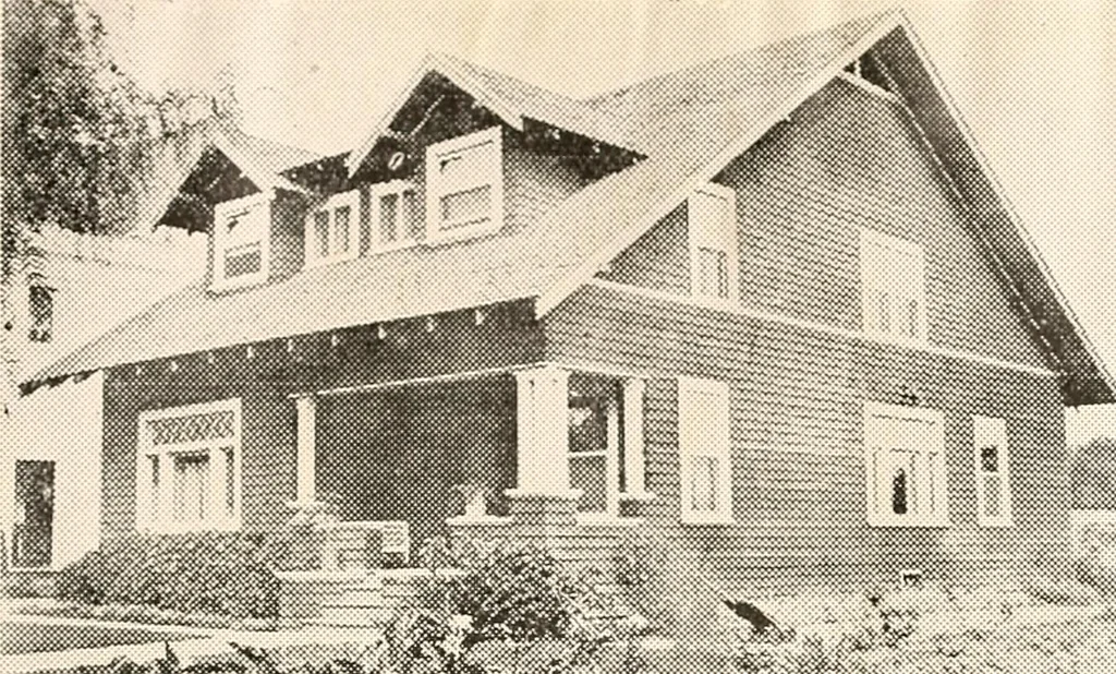 An illustration from The plan book of American dwellings : being a compilation of original home designs, showing actual photographic exteriors and floor plans of moderately priced bungalows, cottages, residences, 1914, leaf 236