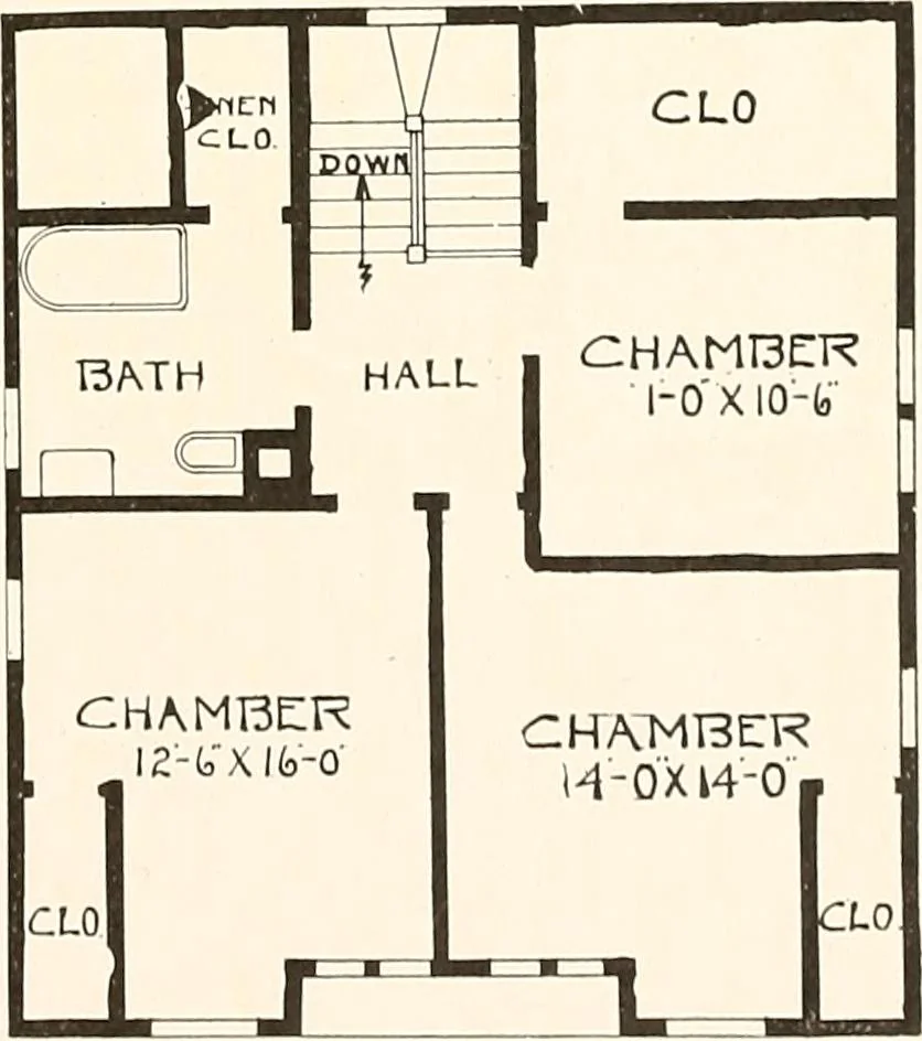An illustration from The plan book of American dwellings : being a compilation of original home designs, showing actual photographic exteriors and floor plans of moderately priced bungalows, cottages, residences, 1914, leaf 236