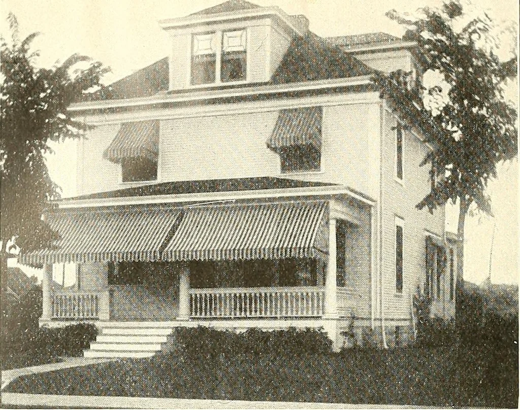 An illustration from The plan book of American dwellings : being a compilation of original home designs, showing actual photographic exteriors and floor plans of moderately priced bungalows, cottages, residences, 1914, leaf 237