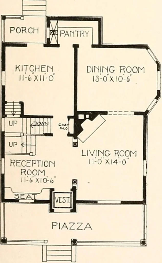 An illustration from The plan book of American dwellings : being a compilation of original home designs, showing actual photographic exteriors and floor plans of moderately priced bungalows, cottages, residences, 1914, leaf 238