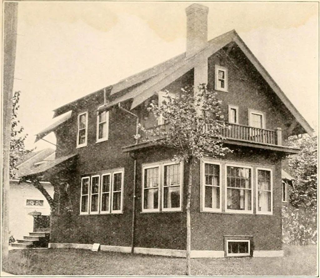 An illustration from The plan book of American dwellings : being a compilation of original home designs, showing actual photographic exteriors and floor plans of moderately priced bungalows, cottages, residences, 1914, leaf 24