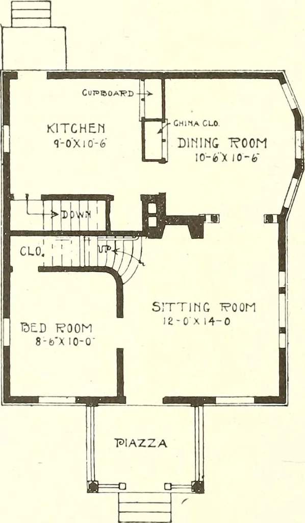 An illustration from The plan book of American dwellings : being a compilation of original home designs, showing actual photographic exteriors and floor plans of moderately priced bungalows, cottages, residences, 1914, leaf 241