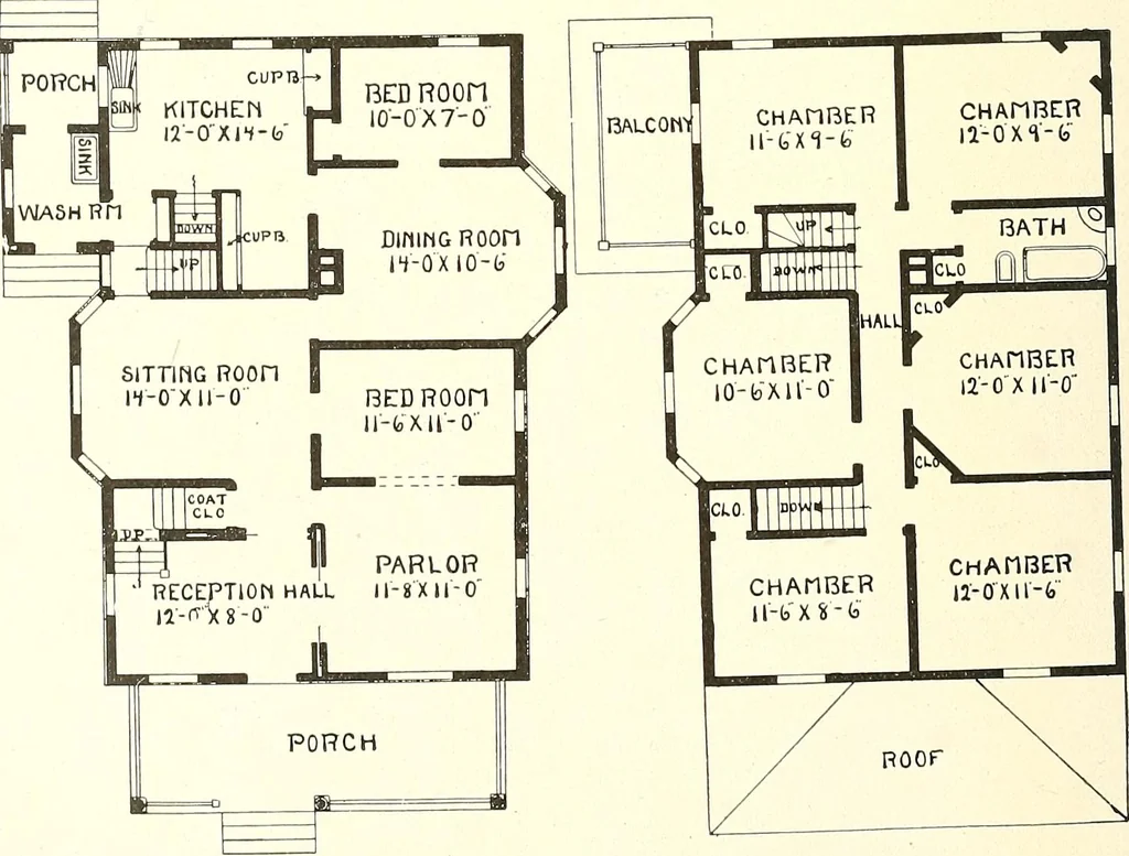 An illustration from The plan book of American dwellings : being a compilation of original home designs, showing actual photographic exteriors and floor plans of moderately priced bungalows, cottages, residences, 1914, leaf 243