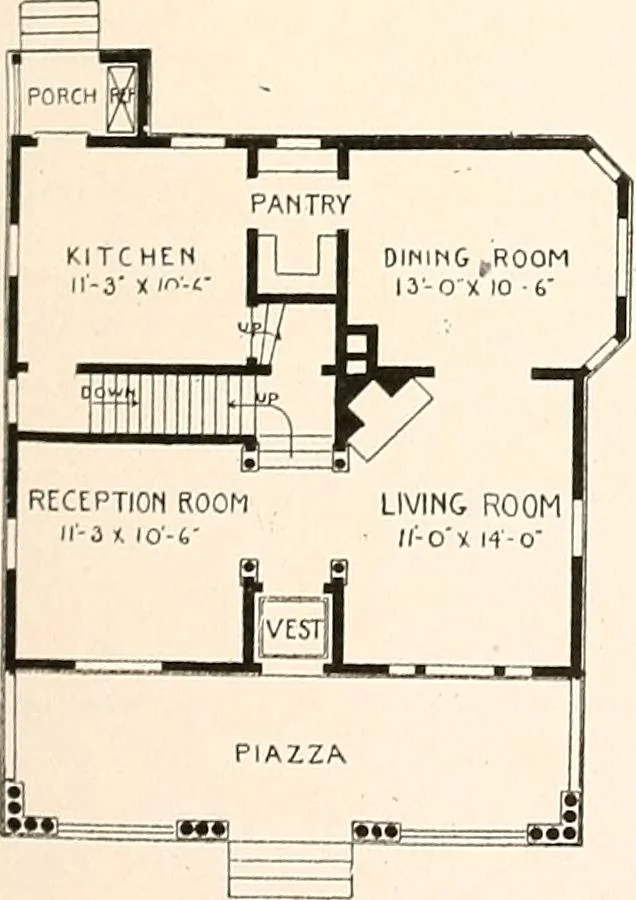 An illustration from The plan book of American dwellings : being a compilation of original home designs, showing actual photographic exteriors and floor plans of moderately priced bungalows, cottages, residences, 1914, leaf 244