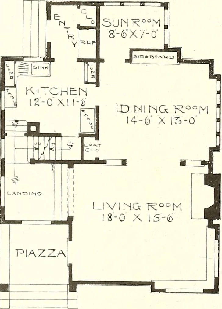 An illustration from The plan book of American dwellings : being a compilation of original home designs, showing actual photographic exteriors and floor plans of moderately priced bungalows, cottages, residences, 1914, leaf 247