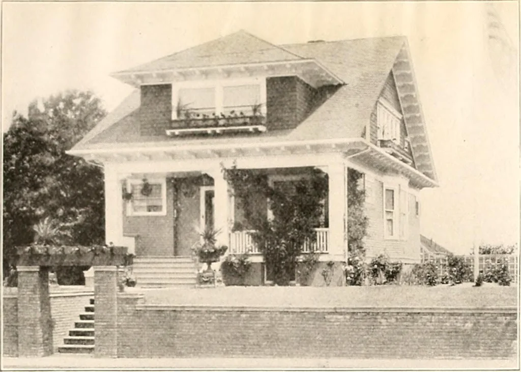 An illustration from The plan book of American dwellings : being a compilation of original home designs, showing actual photographic exteriors and floor plans of moderately priced bungalows, cottages, residences, 1914, leaf 248