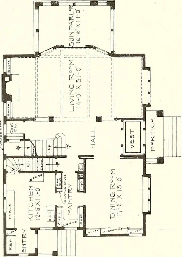 An illustration from The plan book of American dwellings : being a compilation of original home designs, showing actual photographic exteriors and floor plans of moderately priced bungalows, cottages, residences, 1914, leaf 249