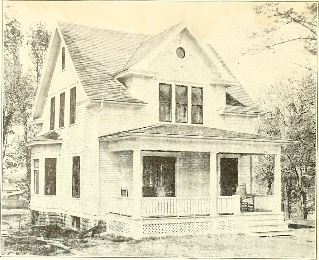 An illustration from The plan book of American dwellings : being a compilation of original home designs, showing actual photographic exteriors and floor plans of moderately priced bungalows, cottages, residences, 1914, leaf 25
