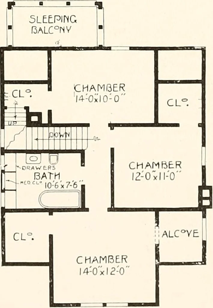 An illustration from The plan book of American dwellings : being a compilation of original home designs, showing actual photographic exteriors and floor plans of moderately priced bungalows, cottages, residences, 1914, leaf 250