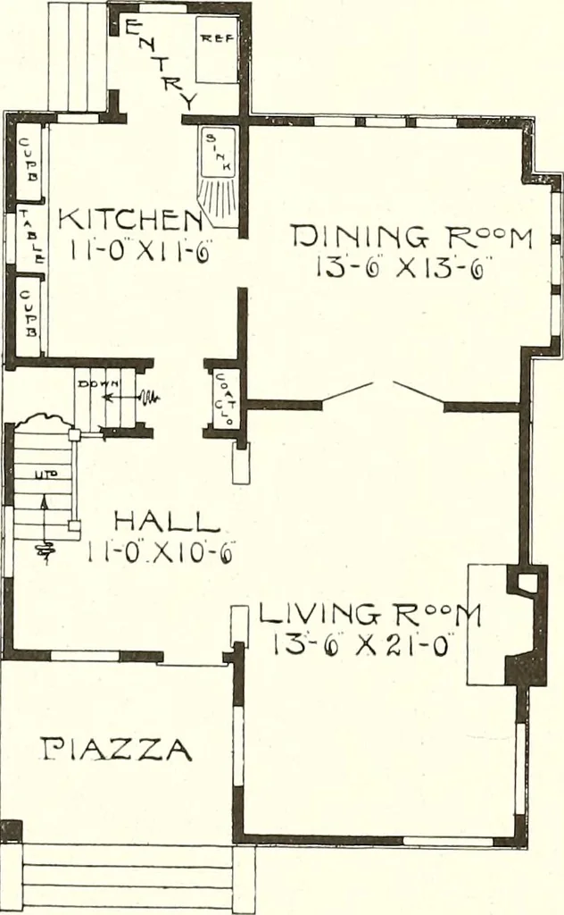 An illustration from The plan book of American dwellings : being a compilation of original home designs, showing actual photographic exteriors and floor plans of moderately priced bungalows, cottages, residences, 1914, leaf 251