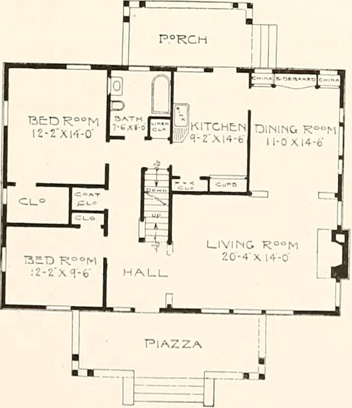 An illustration from The plan book of American dwellings : being a compilation of original home designs, showing actual photographic exteriors and floor plans of moderately priced bungalows, cottages, residences, 1914, leaf 252