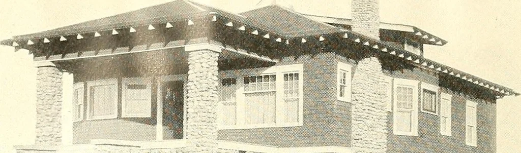 An illustration from The plan book of American dwellings : being a compilation of original home designs, showing actual photographic exteriors and floor plans of moderately priced bungalows, cottages, residences, 1914, leaf 253