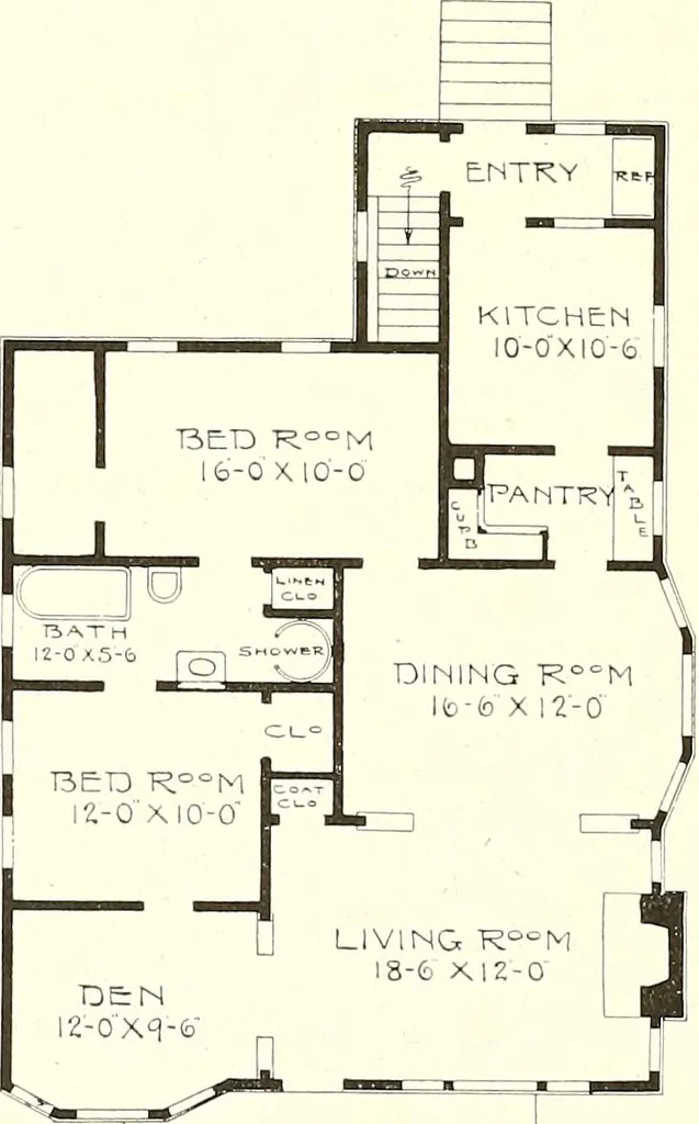 An illustration from The plan book of American dwellings : being a compilation of original home designs, showing actual photographic exteriors and floor plans of moderately priced bungalows, cottages, residences, 1914, leaf 253