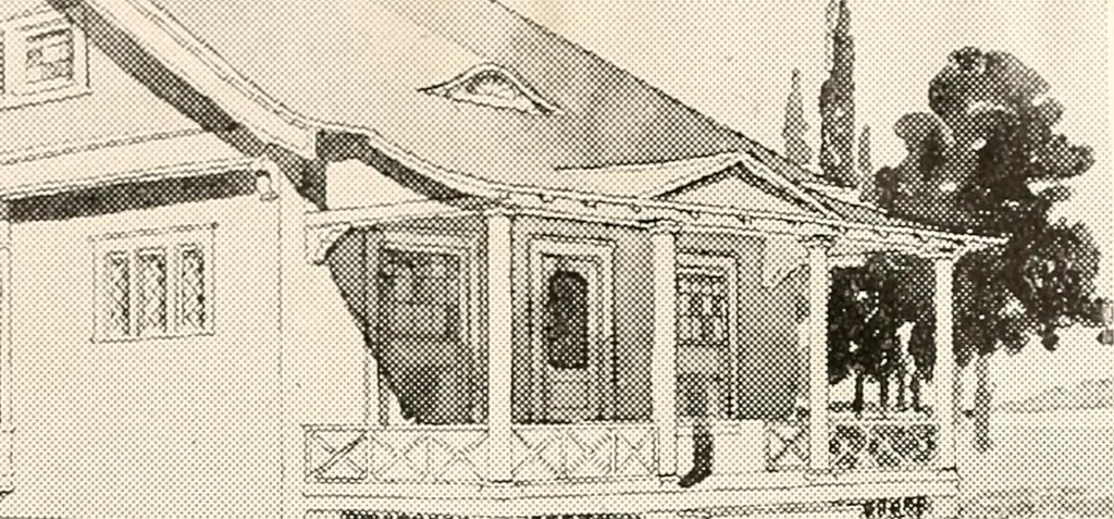 An illustration from The plan book of American dwellings : being a compilation of original home designs, showing actual photographic exteriors and floor plans of moderately priced bungalows, cottages, residences, 1914, leaf 256