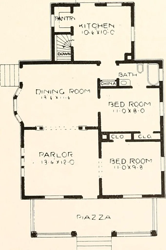 An illustration from The plan book of American dwellings : being a compilation of original home designs, showing actual photographic exteriors and floor plans of moderately priced bungalows, cottages, residences, 1914, leaf 256