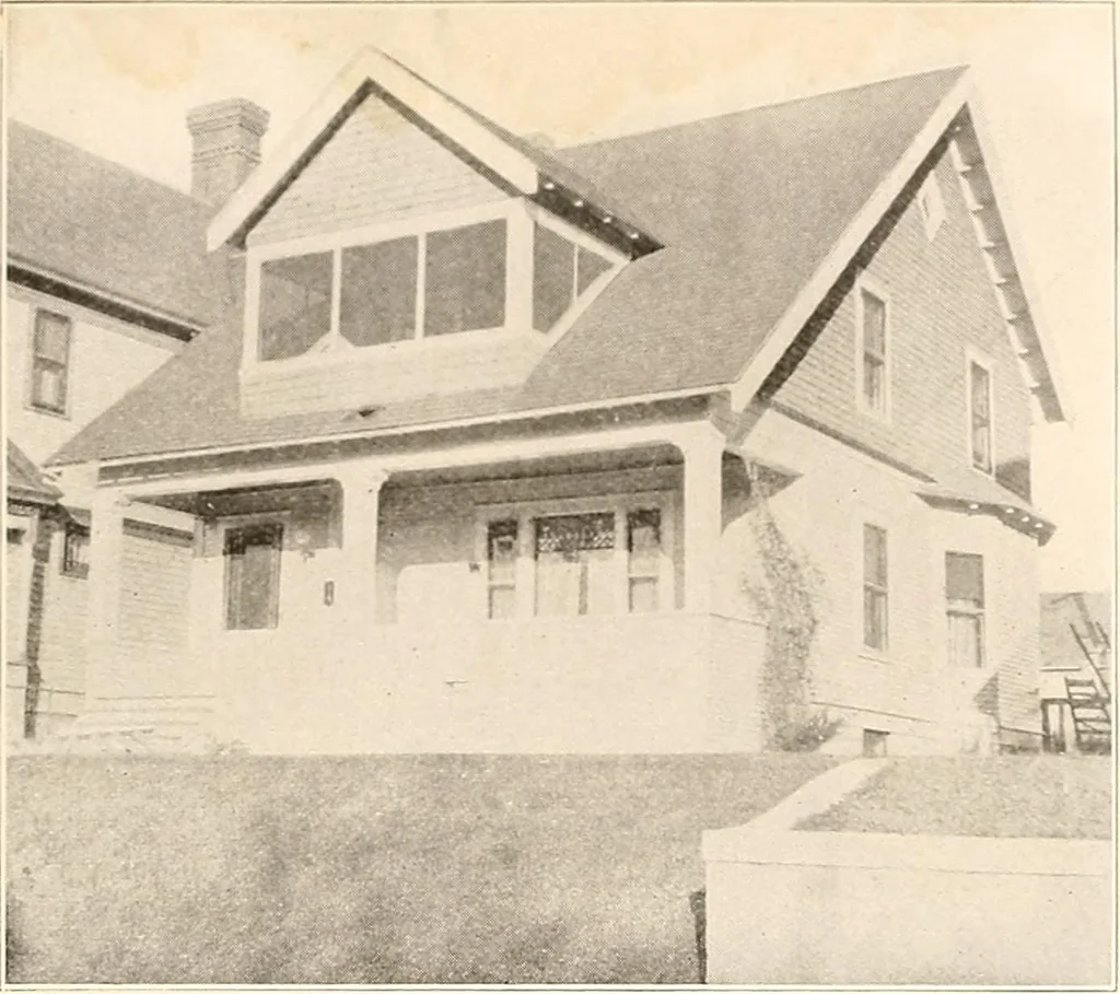 An illustration from The plan book of American dwellings : being a compilation of original home designs, showing actual photographic exteriors and floor plans of moderately priced bungalows, cottages, residences, 1914, leaf 26