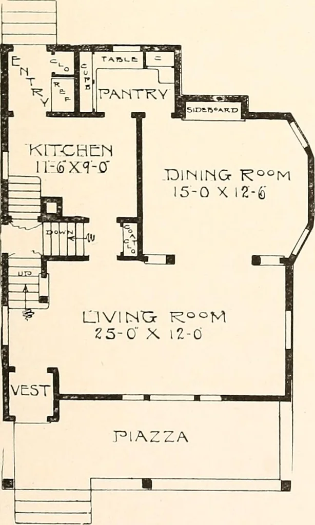 An illustration from The plan book of American dwellings : being a compilation of original home designs, showing actual photographic exteriors and floor plans of moderately priced bungalows, cottages, residences, 1914, leaf 26