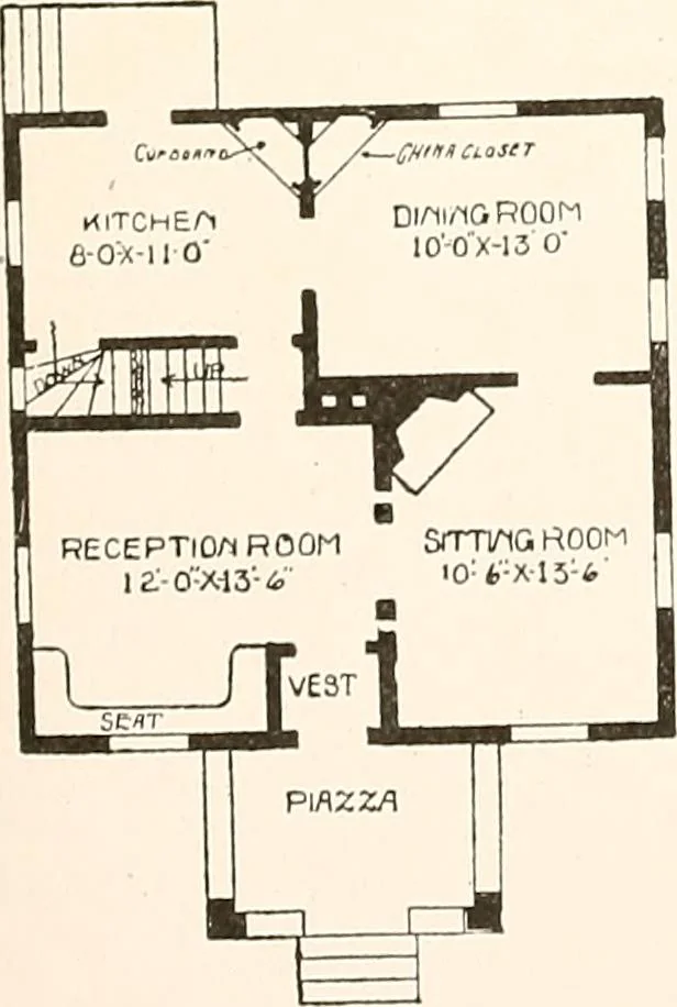 An illustration from The plan book of American dwellings : being a compilation of original home designs, showing actual photographic exteriors and floor plans of moderately priced bungalows, cottages, residences, 1914, leaf 264
