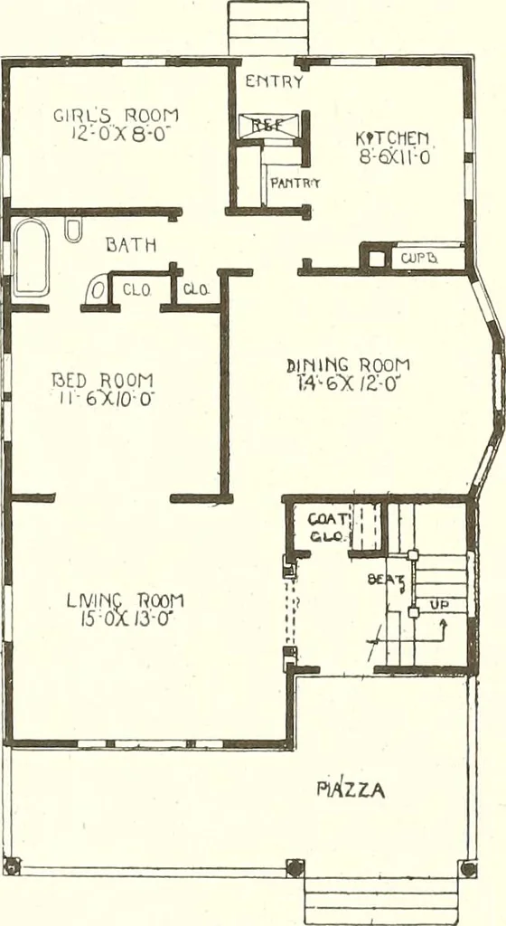 An illustration from The plan book of American dwellings : being a compilation of original home designs, showing actual photographic exteriors and floor plans of moderately priced bungalows, cottages, residences, 1914, leaf 265