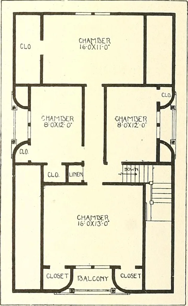 An illustration from The plan book of American dwellings : being a compilation of original home designs, showing actual photographic exteriors and floor plans of moderately priced bungalows, cottages, residences, 1914, leaf 265