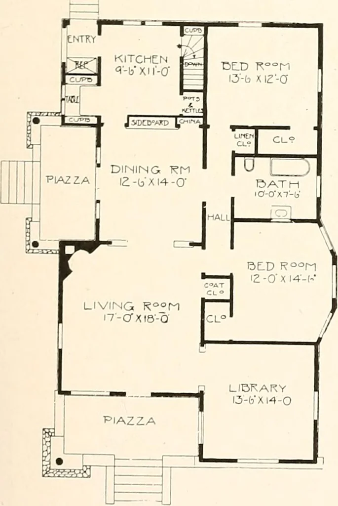 An illustration from The plan book of American dwellings : being a compilation of original home designs, showing actual photographic exteriors and floor plans of moderately priced bungalows, cottages, residences, 1914, leaf 266