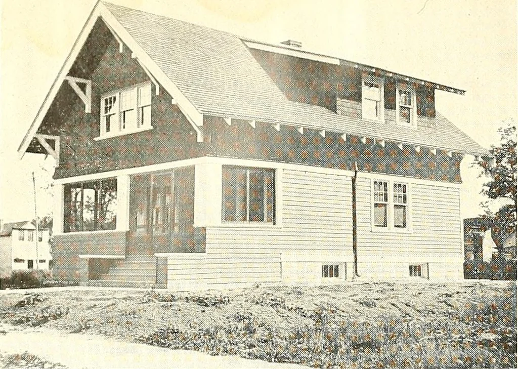 An illustration from The plan book of American dwellings : being a compilation of original home designs, showing actual photographic exteriors and floor plans of moderately priced bungalows, cottages, residences, 1914, leaf 267