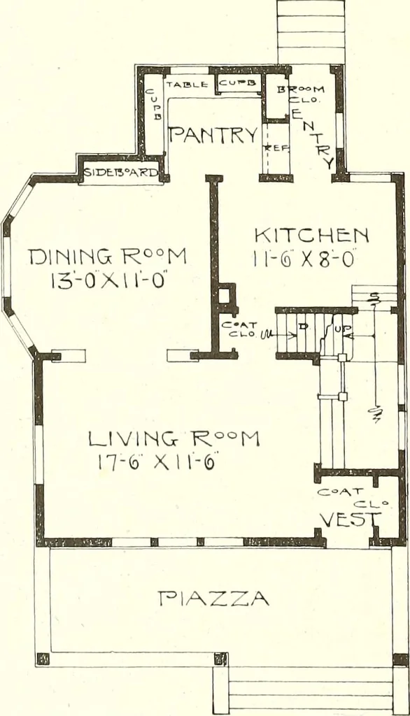 An illustration from The plan book of American dwellings : being a compilation of original home designs, showing actual photographic exteriors and floor plans of moderately priced bungalows, cottages, residences, 1914, leaf 267