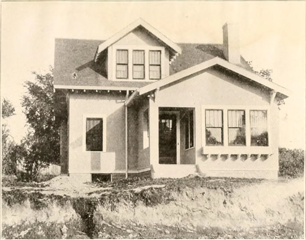 An illustration from The plan book of American dwellings : being a compilation of original home designs, showing actual photographic exteriors and floor plans of moderately priced bungalows, cottages, residences, 1914, leaf 268