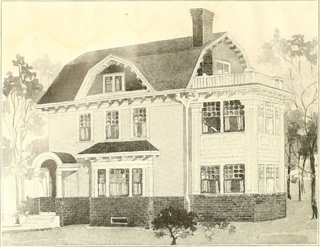 An illustration from The plan book of American dwellings : being a compilation of original home designs, showing actual photographic exteriors and floor plans of moderately priced bungalows, cottages, residences, 1914, leaf 269