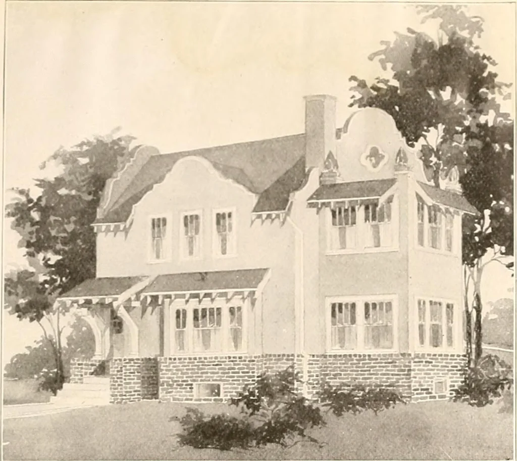 An illustration from The plan book of American dwellings : being a compilation of original home designs, showing actual photographic exteriors and floor plans of moderately priced bungalows, cottages, residences, 1914, leaf 270