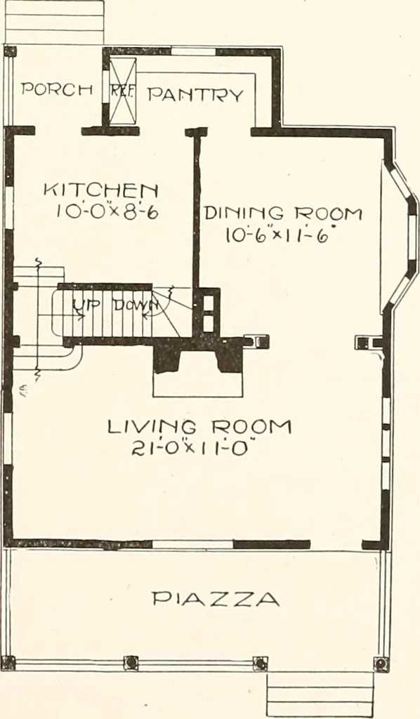 An illustration from The plan book of American dwellings : being a compilation of original home designs, showing actual photographic exteriors and floor plans of moderately priced bungalows, cottages, residences, 1914, leaf 272