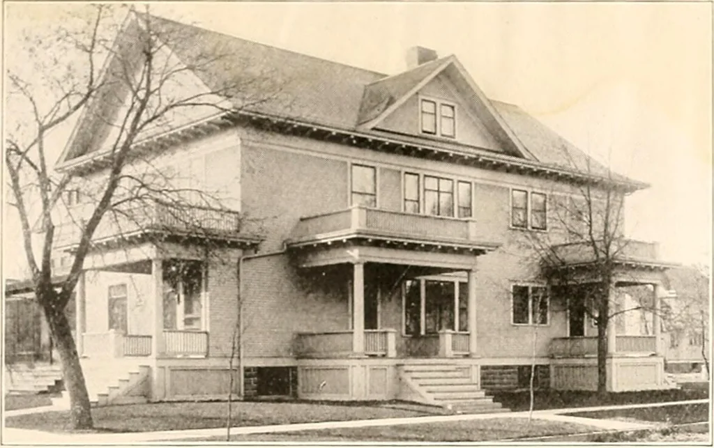 An illustration from The plan book of American dwellings : being a compilation of original home designs, showing actual photographic exteriors and floor plans of moderately priced bungalows, cottages, residences, 1914, leaf 274