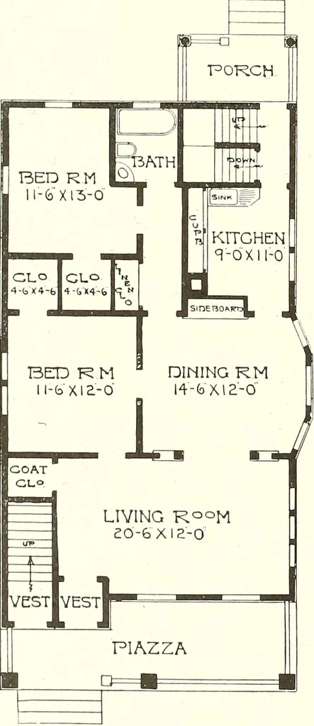 An illustration from The plan book of American dwellings : being a compilation of original home designs, showing actual photographic exteriors and floor plans of moderately priced bungalows, cottages, residences, 1914, leaf 275