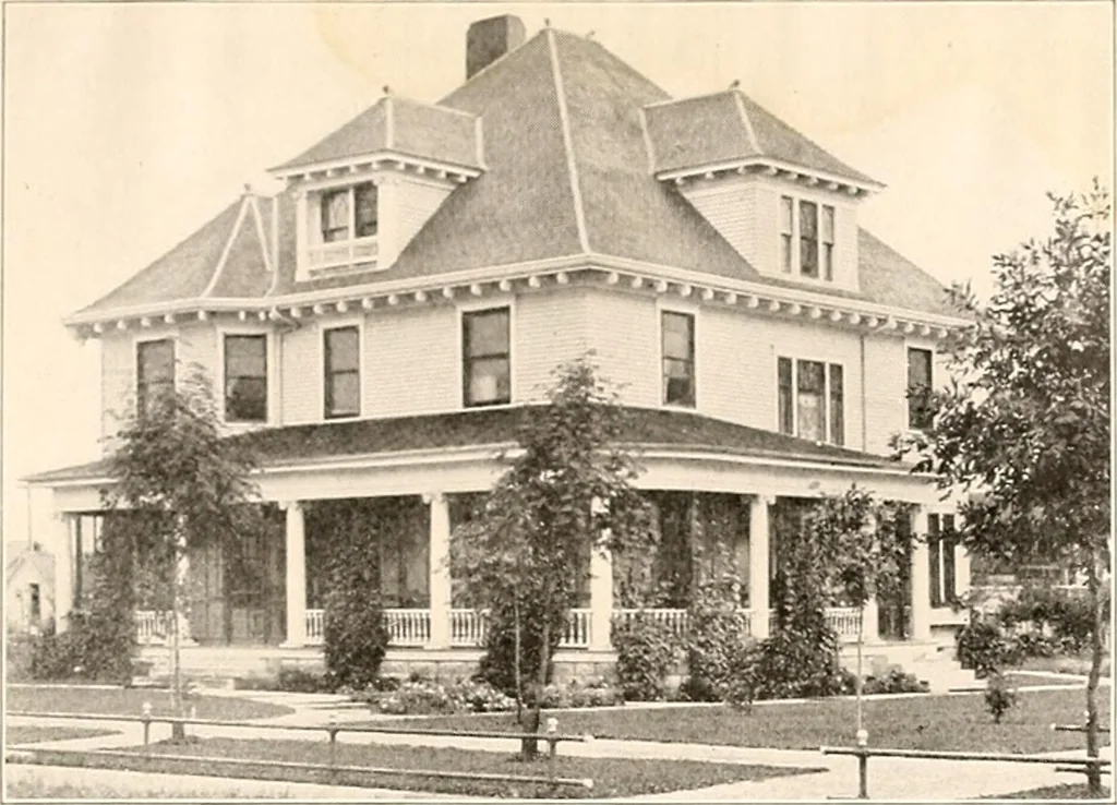 An illustration from The plan book of American dwellings : being a compilation of original home designs, showing actual photographic exteriors and floor plans of moderately priced bungalows, cottages, residences, 1914, leaf 276