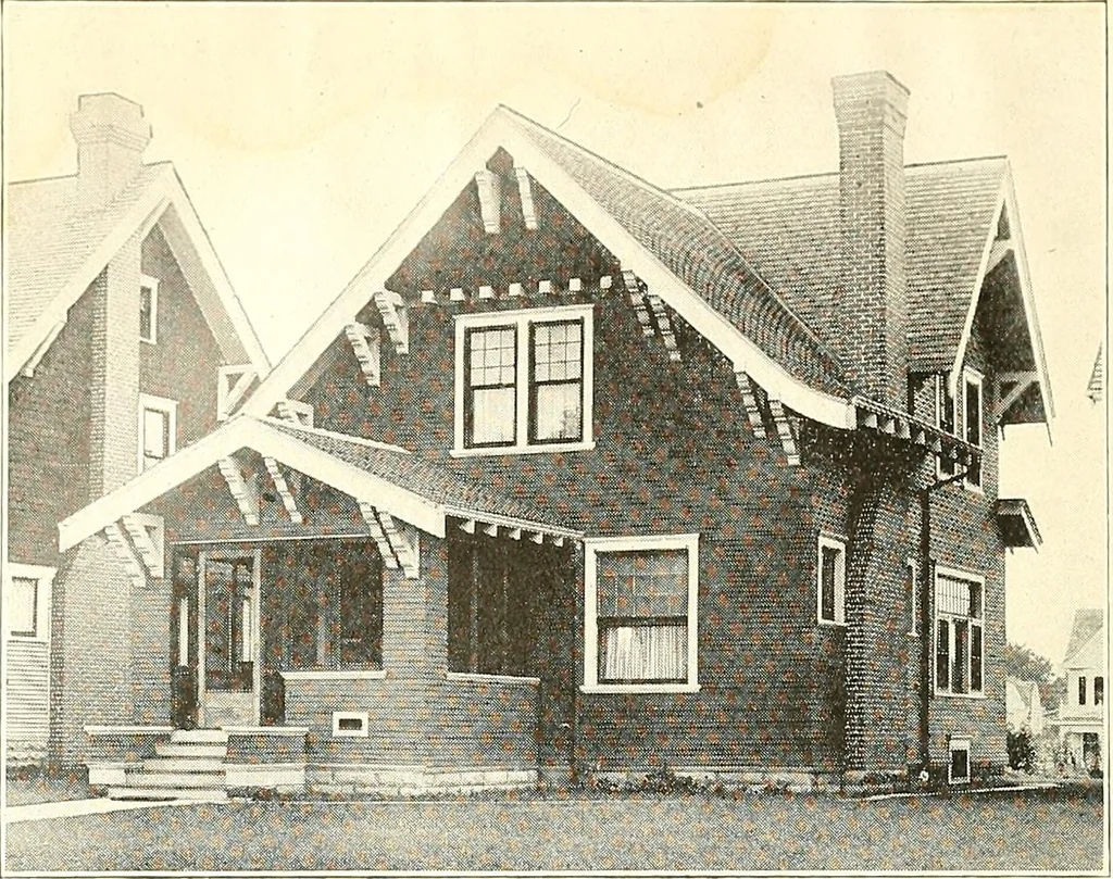 An illustration from The plan book of American dwellings : being a compilation of original home designs, showing actual photographic exteriors and floor plans of moderately priced bungalows, cottages, residences, 1914, leaf 277