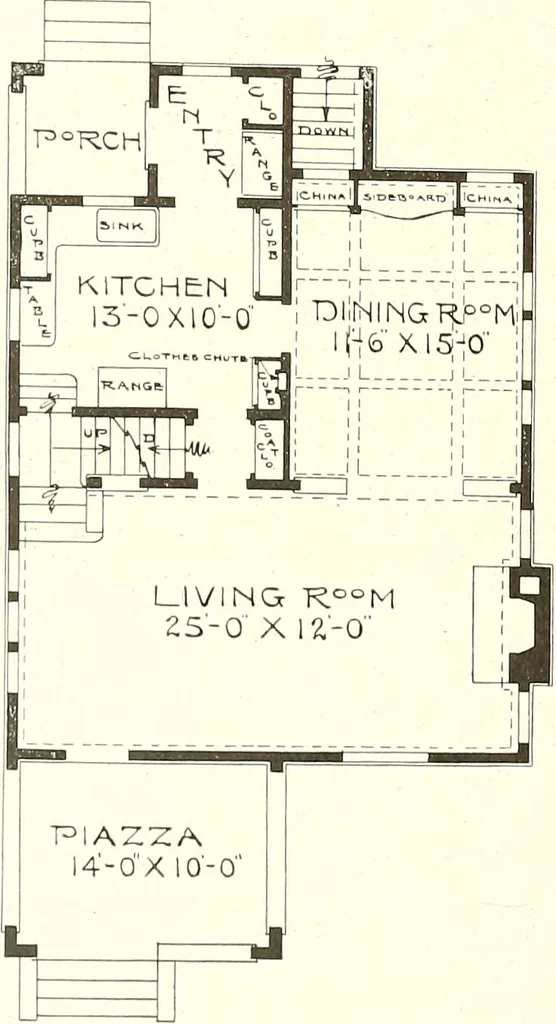 An illustration from The plan book of American dwellings : being a compilation of original home designs, showing actual photographic exteriors and floor plans of moderately priced bungalows, cottages, residences, 1914, leaf 277