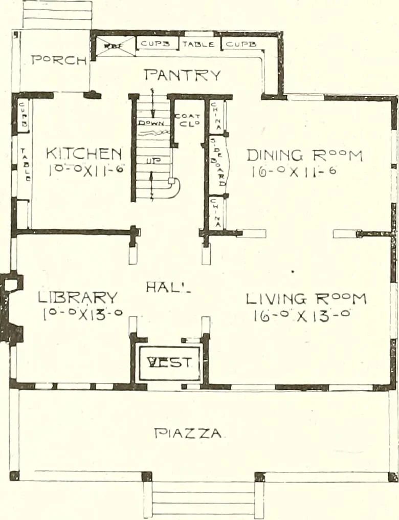 An illustration from The plan book of American dwellings : being a compilation of original home designs, showing actual photographic exteriors and floor plans of moderately priced bungalows, cottages, residences, 1914, leaf 279