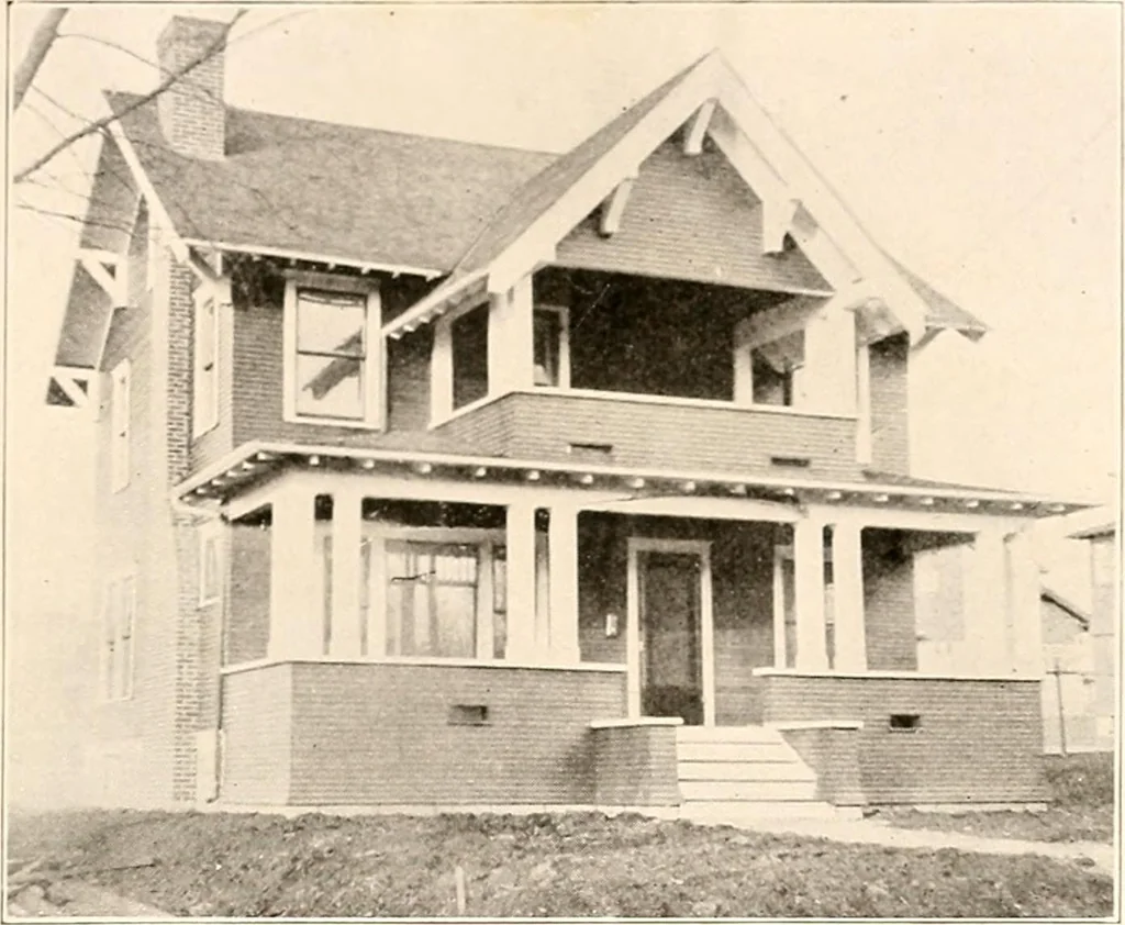 An illustration from The plan book of American dwellings : being a compilation of original home designs, showing actual photographic exteriors and floor plans of moderately priced bungalows, cottages, residences, 1914, leaf 28