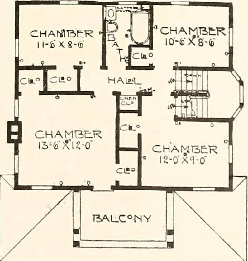 An illustration from The plan book of American dwellings : being a compilation of original home designs, showing actual photographic exteriors and floor plans of moderately priced bungalows, cottages, residences, 1914, leaf 28
