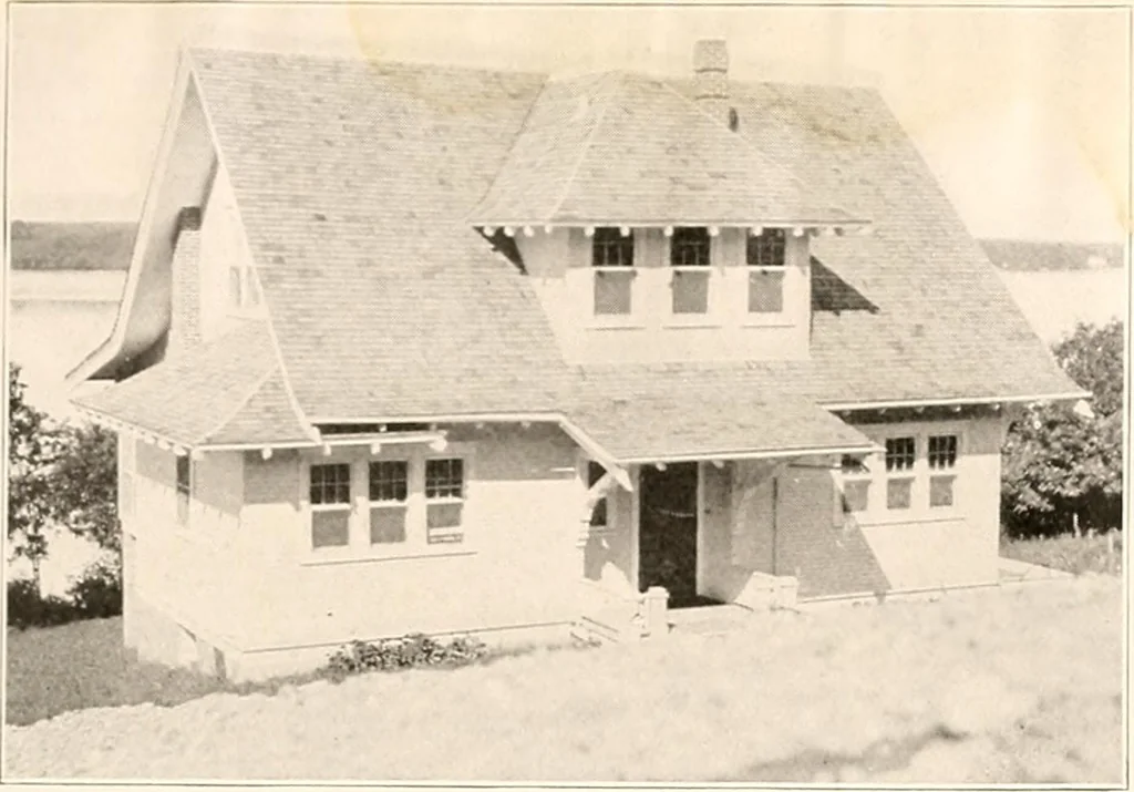 An illustration from The plan book of American dwellings : being a compilation of original home designs, showing actual photographic exteriors and floor plans of moderately priced bungalows, cottages, residences, 1914, leaf 280