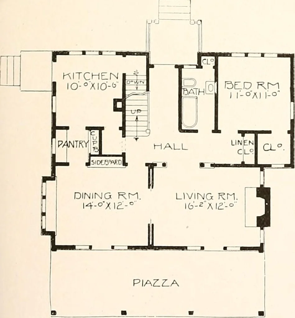 An illustration from The plan book of American dwellings : being a compilation of original home designs, showing actual photographic exteriors and floor plans of moderately priced bungalows, cottages, residences, 1914, leaf 280