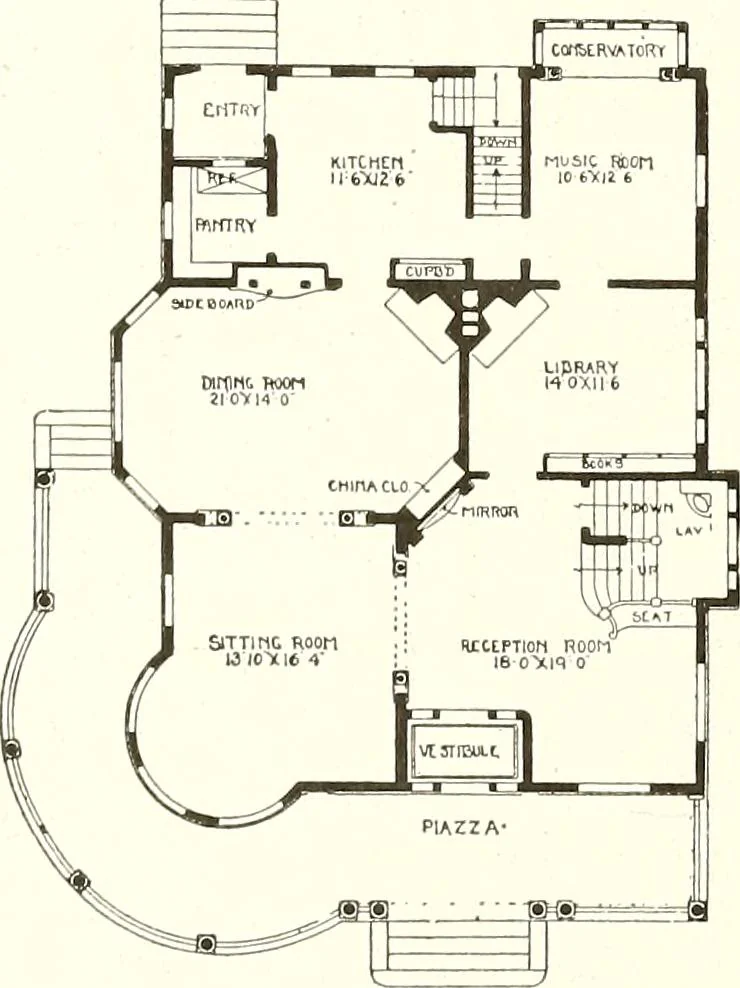 An illustration from The plan book of American dwellings : being a compilation of original home designs, showing actual photographic exteriors and floor plans of moderately priced bungalows, cottages, residences, 1914, leaf 283