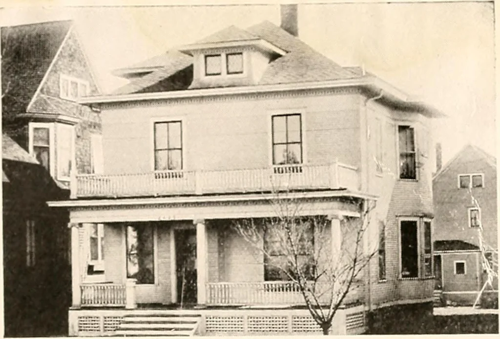 An illustration from The plan book of American dwellings : being a compilation of original home designs, showing actual photographic exteriors and floor plans of moderately priced bungalows, cottages, residences, 1914, leaf 284
