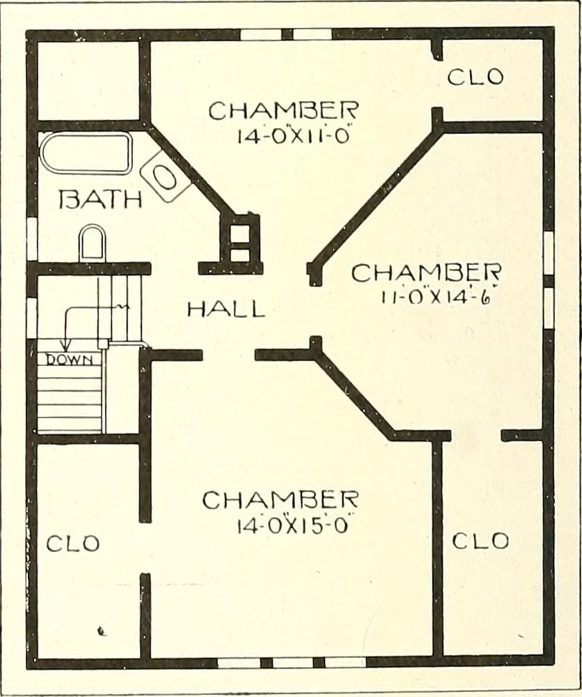 An illustration from The plan book of American dwellings : being a compilation of original home designs, showing actual photographic exteriors and floor plans of moderately priced bungalows, cottages, residences, 1914, leaf 285